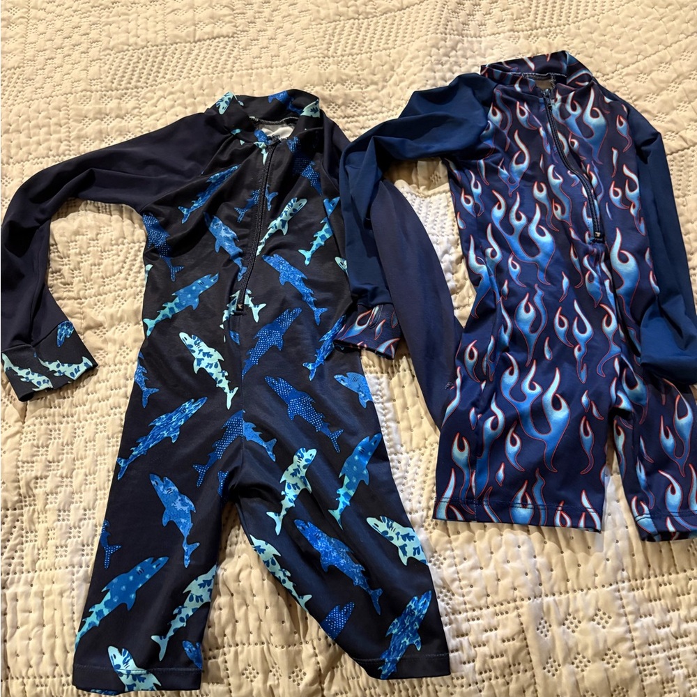 Kids' Shark and Flame Print Swimsuits